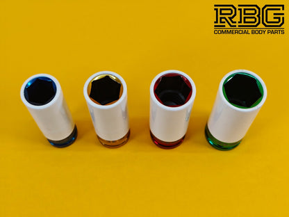 Sockets Set Alloy Wheel Nuts Sleeved Protective Sockets 4 piece 17, 19, 21, 22mm