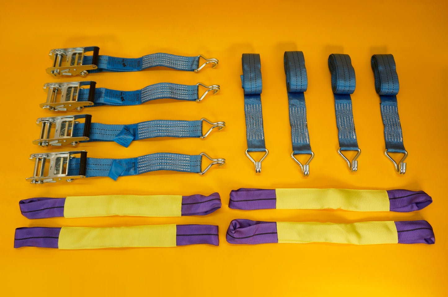 Ratchet Strap Recovery 2Ton Tie Down Alloy Wheel Hi-Vis Blue Lashing SET 4Pcs