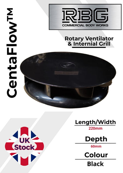 Centaflow™ Wind Driven Vent Black Horsebox Small Low Profile Rotary Van Roof Air
