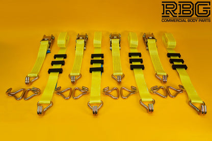 Recovery Ratchet Strap 5ton Over Wheel Tie Down Hi-Vis Yellow + Grip SET 4Pcs