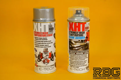 Extremely High Temperature Paint SILVER + CLEAR COAT LACQUER 400ml E-TECH XHT UK