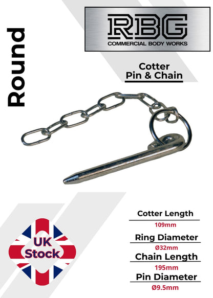 Round Cotter Pin & Chain 109 x 9.5mm Trailers Tail Gate Horseboxes Tipper...