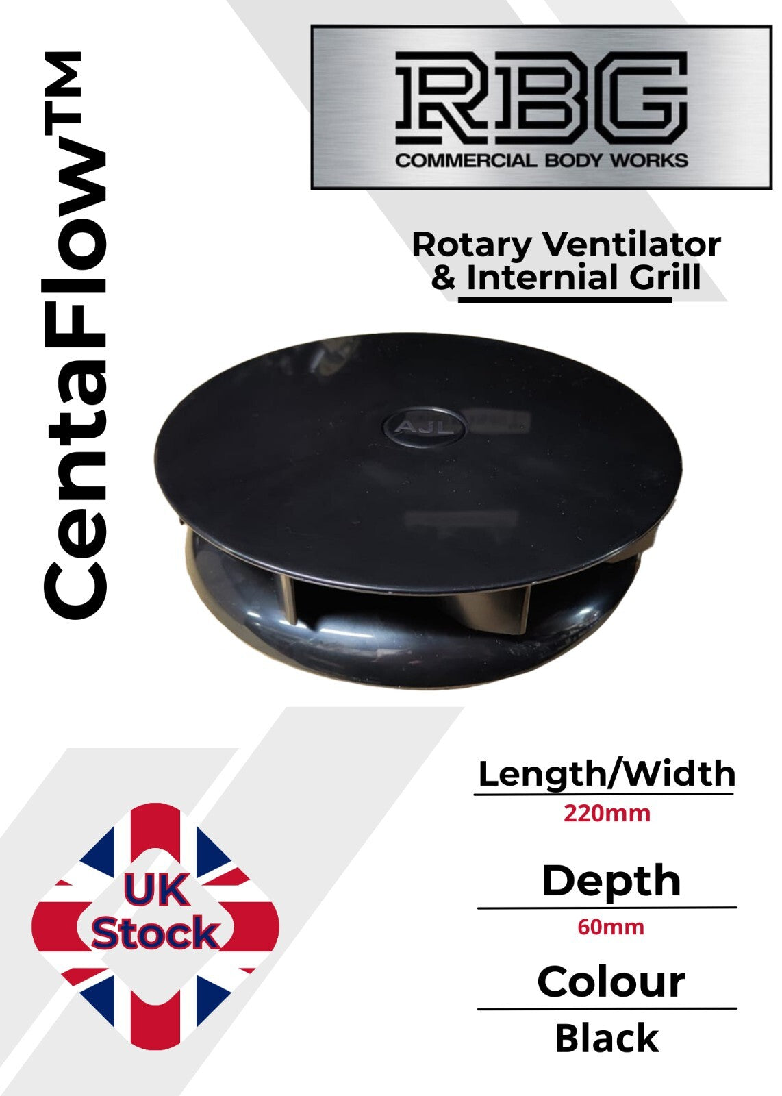 Centaflow™ Wind Driven Vent Black Horsebox Small Low Profile Rotary Van Roof Air
