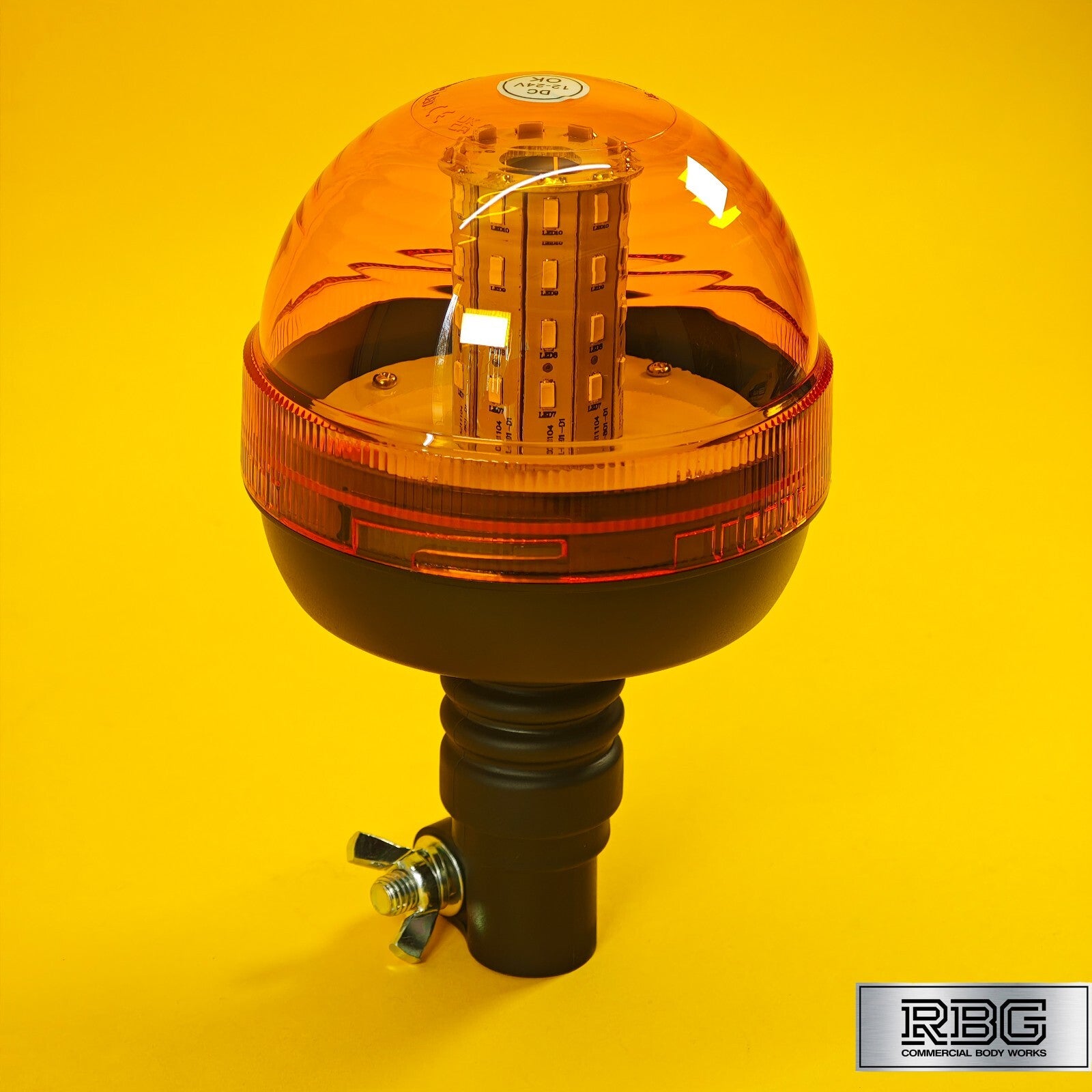 Warning Beacon Light Amber Flexi Din 40 LED Flashing Pole Mount Rotating 12/24V