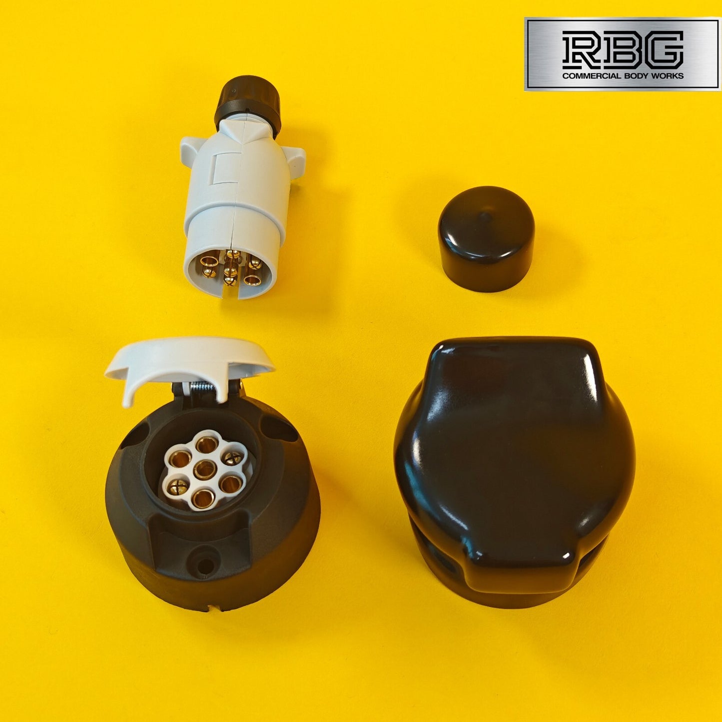 7 Pin Socket & Plug + PVC Socket & Plug Covers SET 12S Type For Trailer Towing