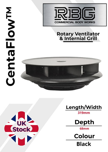 Centaflow™ Wind Driven Vent Black Horsebox Low Profile Rotary Air Vent Van Roof