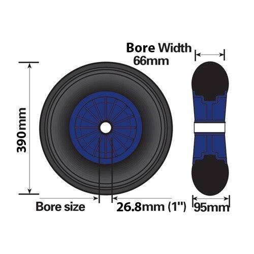 Launch Trolley Wheel 15″ 385mm Pneumatic for Trolleys, Boat Trailers Dinghy UK