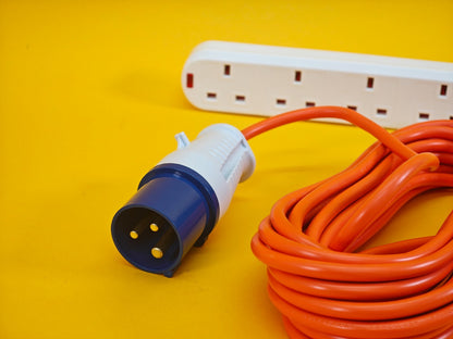 Camping 4 Way Extension Lead 10m Orange Cable 4 Gang 13A Power Sockets Caravan