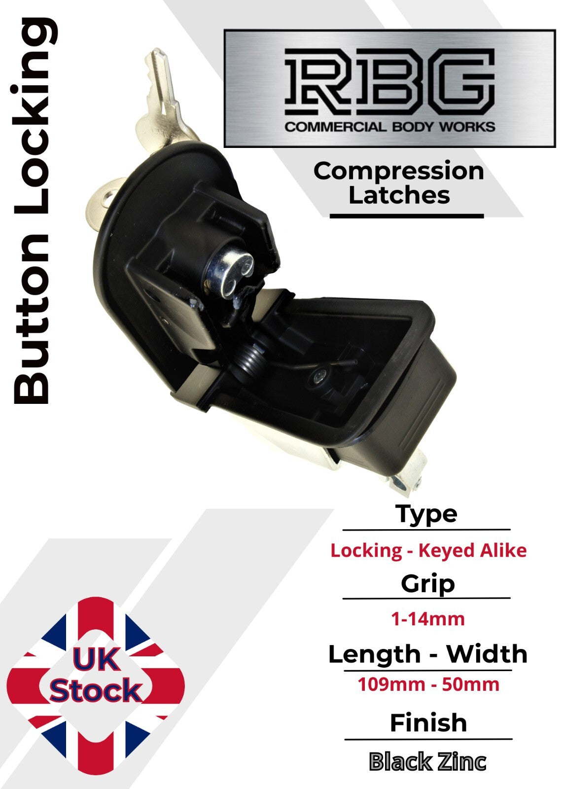 Compression Latch Trigger Button Lock with 1-14mm or 29-45mm Grip Black