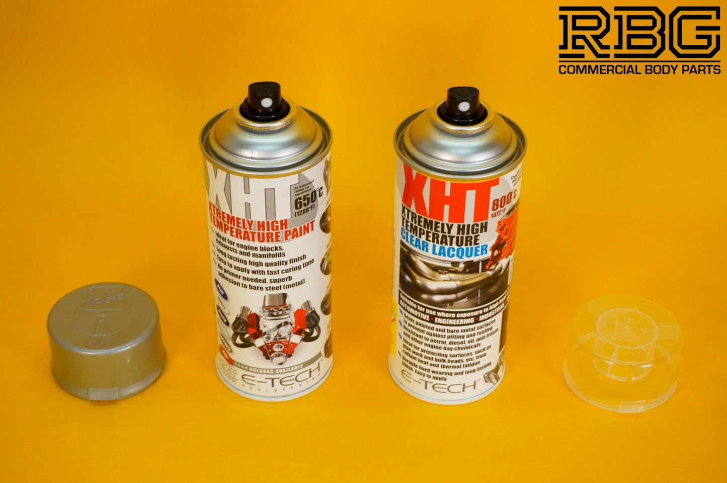 Extremely High Temperature Paint SILVER + CLEAR COAT LACQUER 400ml E-TECH XHT UK