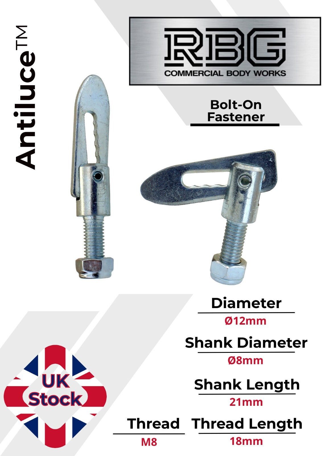 Antiluce™ Fasteners, Z/P Drop Lock Horsebox, Trailer, Pickup Tailgate Anti-Luce
