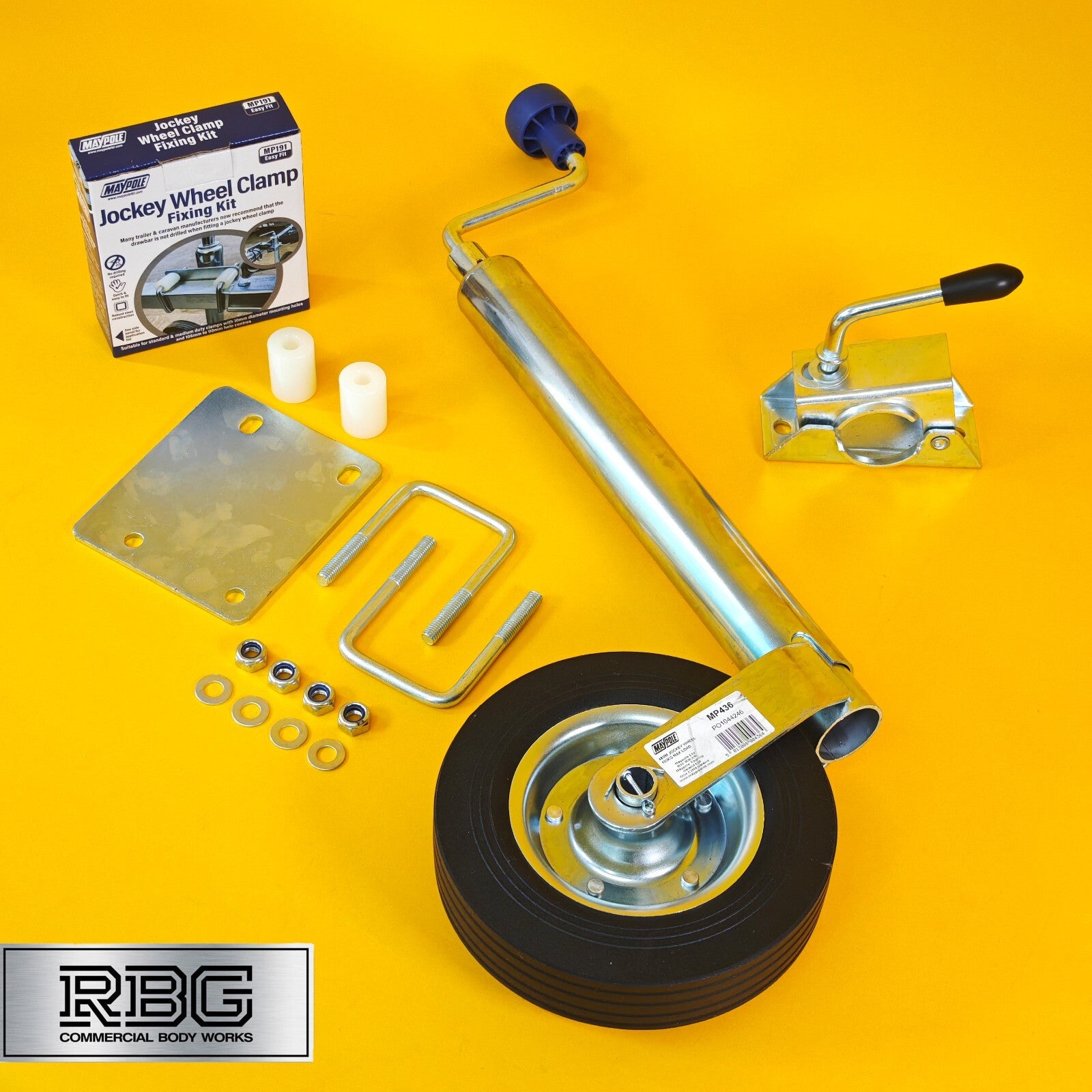 48mm Jockey Wheel + Clamp + Fixing Kit For Trailer / Caravan 100Kg 570mm-810mm