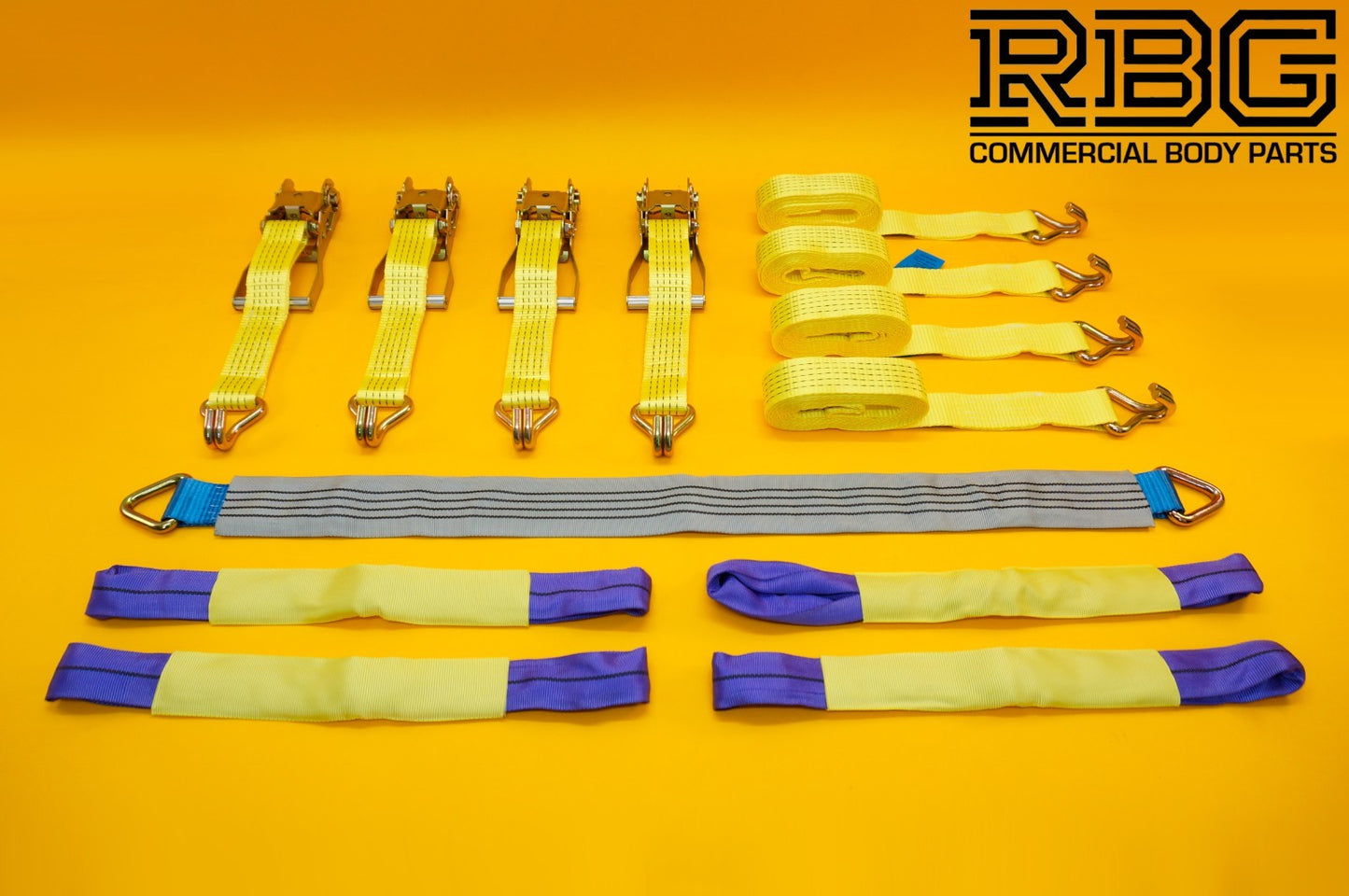 4x Tie Down Ratchet Strap 4m x 50mm 5Ton + Axle Recovery Strap 1m x 50mm Lashing