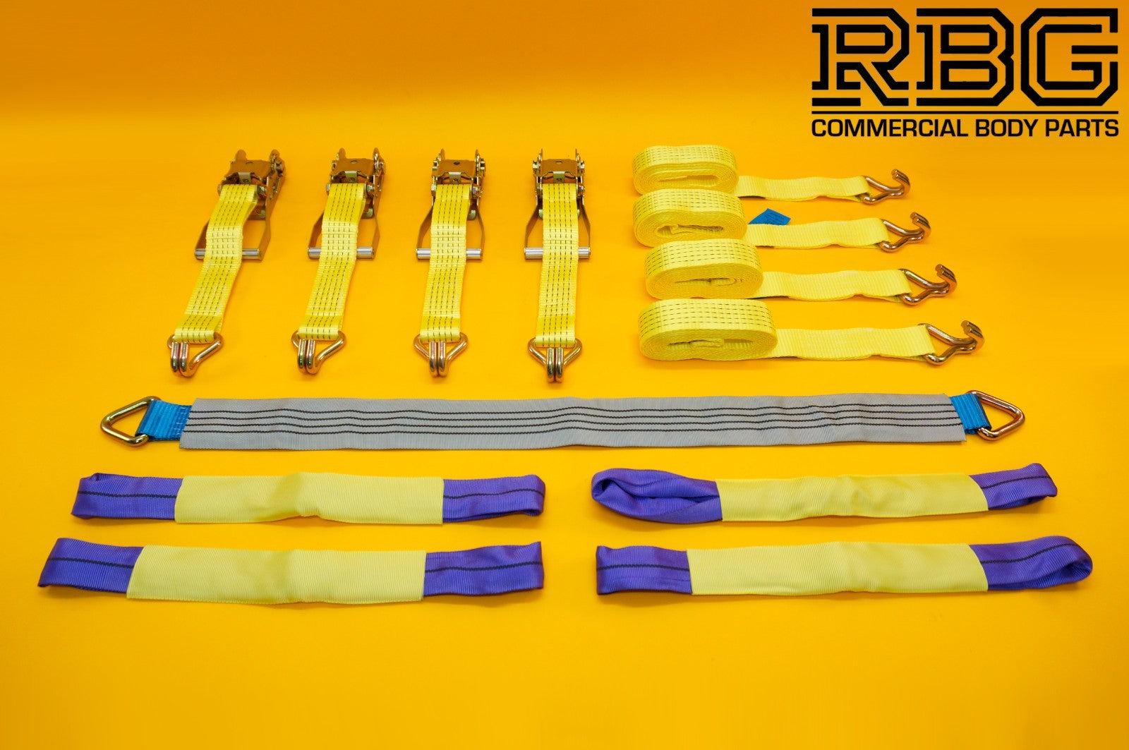 4x Tie Down Ratchet Strap 4m x 50mm 5Ton + Axle Recovery Strap 1m x 50mm Lashing