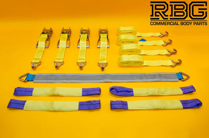 4x Tie Down Ratchet Strap 4m x 50mm 5Ton + Axle Recovery Strap 1m x 50mm Lashing