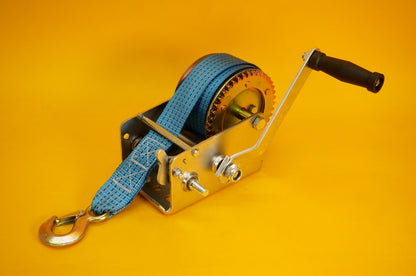 Manual Hand Winch 2000lb + Strap 10m & Hook Trailer Caravan Boat Winch Marine