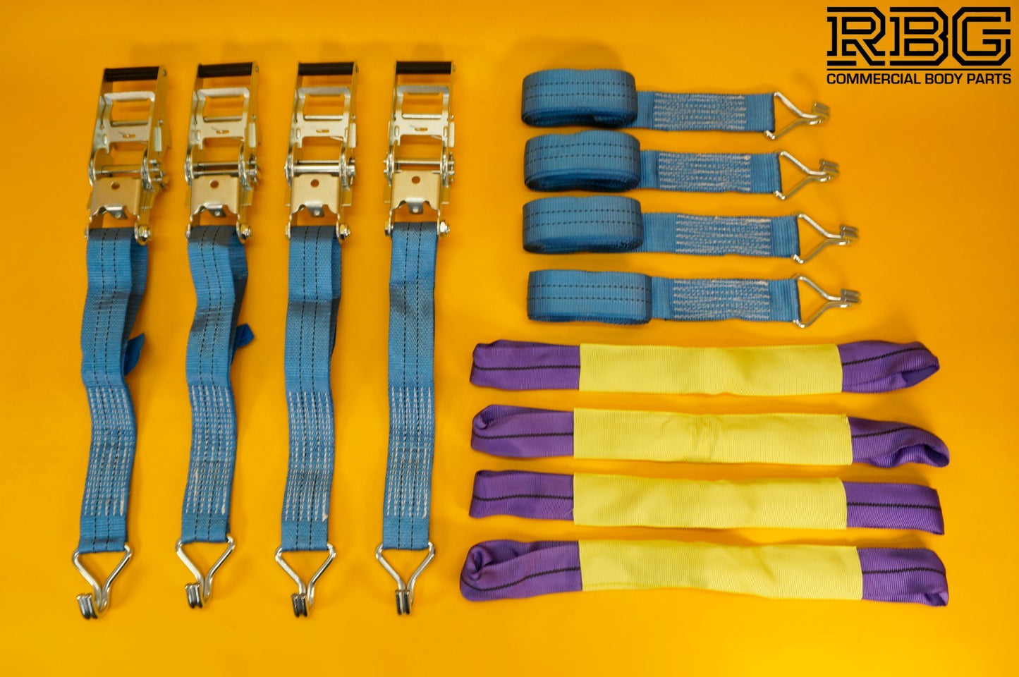 Ratchet Strap Recovery 2Ton Tie Down Alloy Wheel Hi-Vis Blue Lashing SET 4Pcs