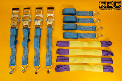 Ratchet Strap Recovery 2Ton Tie Down Alloy Wheel Hi-Vis Blue Lashing SET 4Pcs