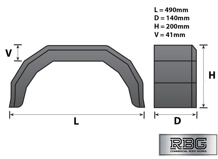 8 Inch Plastic Mudguard Single 490mm x 140mm for Trailer 8″ Wheels Black UK