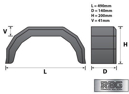 8 Inch Plastic Mudguard Single 490mm x 140mm for Trailer 8″ Wheels Black UK