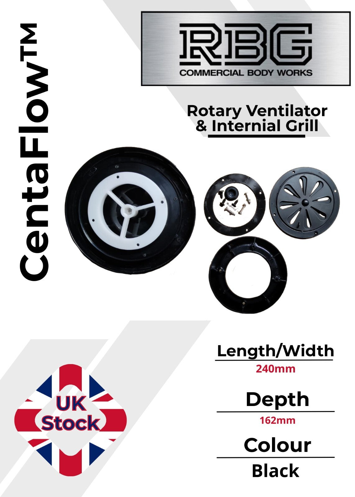 Centaflow™ Wind Driven Vent Black Horsebox Classic Profile Rotary Van Roof Air