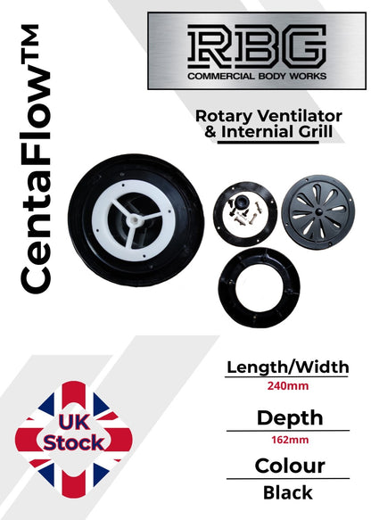 Centaflow™ Wind Driven Vent Black Horsebox Classic Profile Rotary Van Roof Air