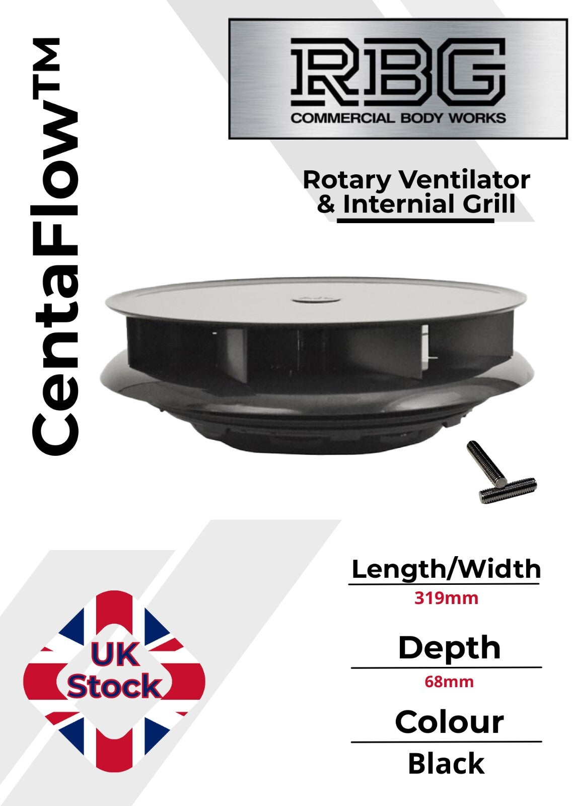 Centaflow™ Wind Driven Vent Black Horsebox Low Profile Rotary Air Vent Van Roof