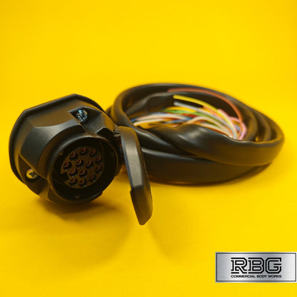 13 Pin Socket Assembly With 2m Pre-Wired Sheathed Cable Professional Towing UK