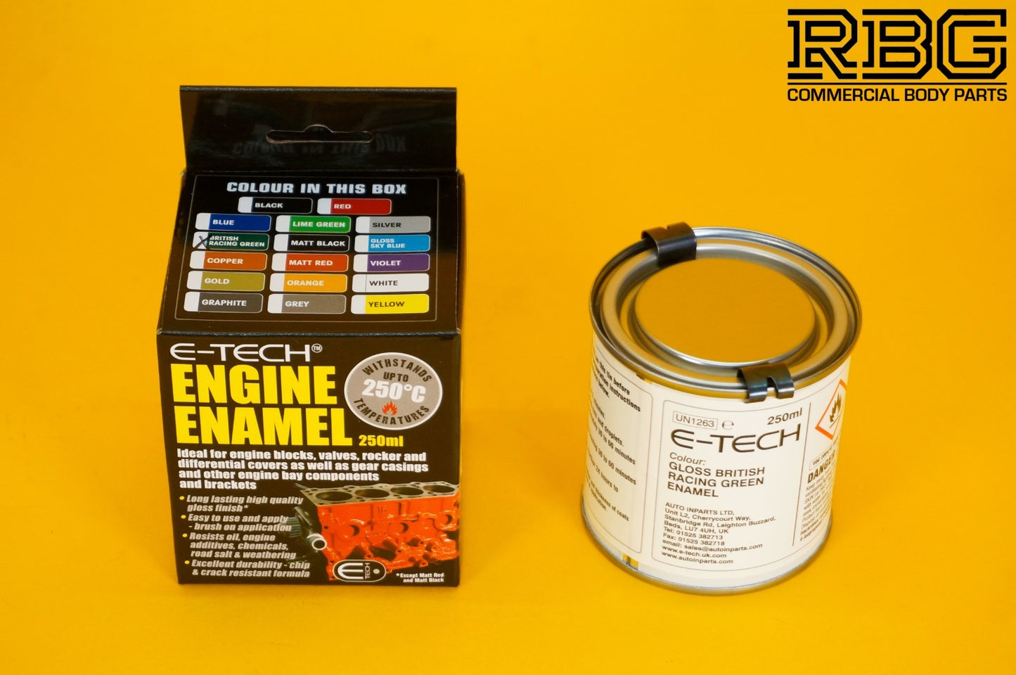 Engine Enamel Paint BRITISH RACING GREEN Gloss E-TECH 250ml Heat Resistant Car