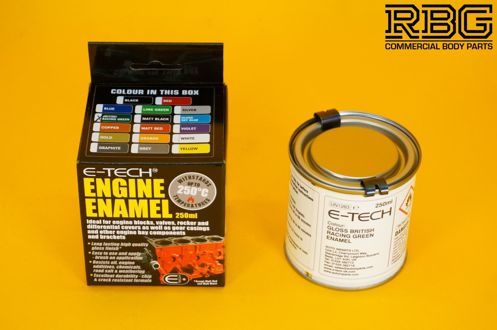 Engine Enamel Paint BRITISH RACING GREEN Gloss E-TECH 250ml Heat Resistant Car