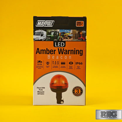 Warning Beacon Light Amber Flexi Din 40 LED Flashing Pole Mount Rotating 12/24V