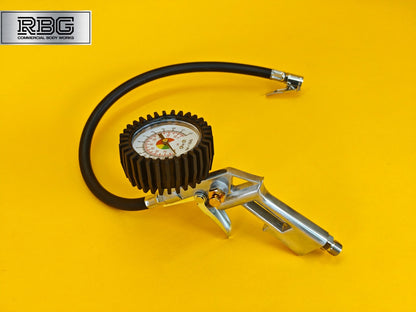 Tyre Inflation Gun 0-220psi Inflator Complete With Clip Connector Pressure Gauge