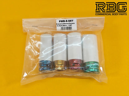 Sockets Set Alloy Wheel Nuts Sleeved Protective Sockets 4 piece 17, 19, 21, 22mm