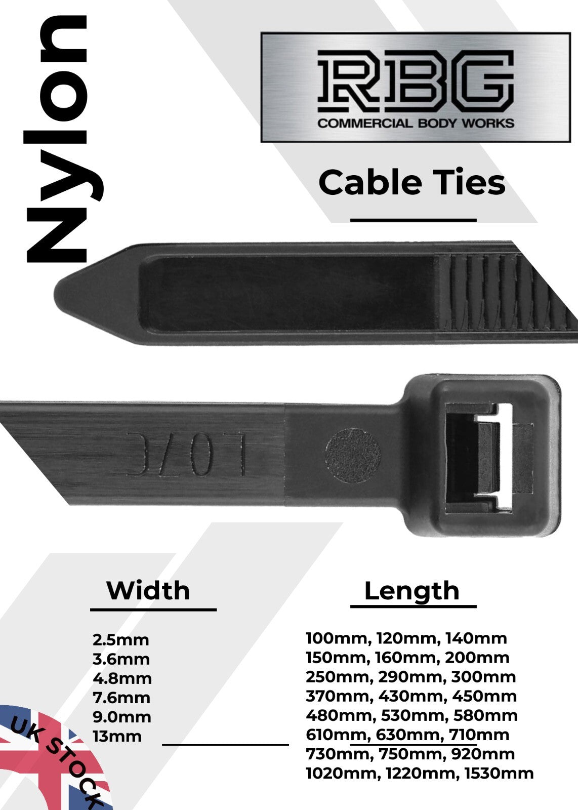 HIGH QUALITY CABLE TIES. Black-Various Width/Length for any Type of Application