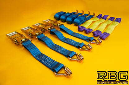 Recovery Ratchet Strap SET 4Pcs Tie Down 5ton High-Visibility Blue Safety Straps
