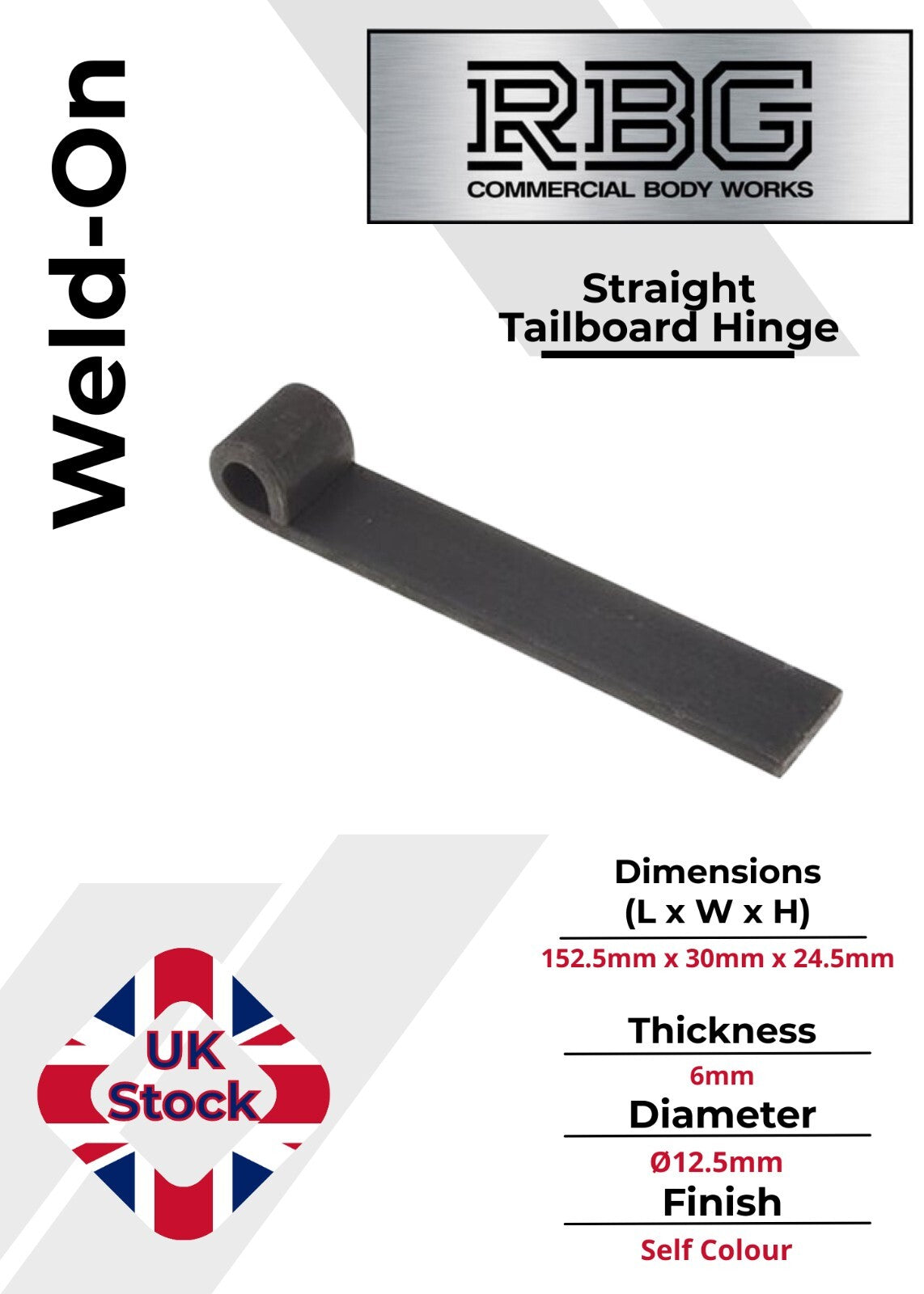Straight Hinge & Gudgeon Pin Set SC Trailer Pick Up Tipper Tailgate Dropside