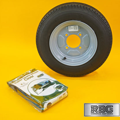 Spare Wheel & Tyre + Cover 400x10 for MP6815 Trailer 115mm PCD 10″ Diameter UK