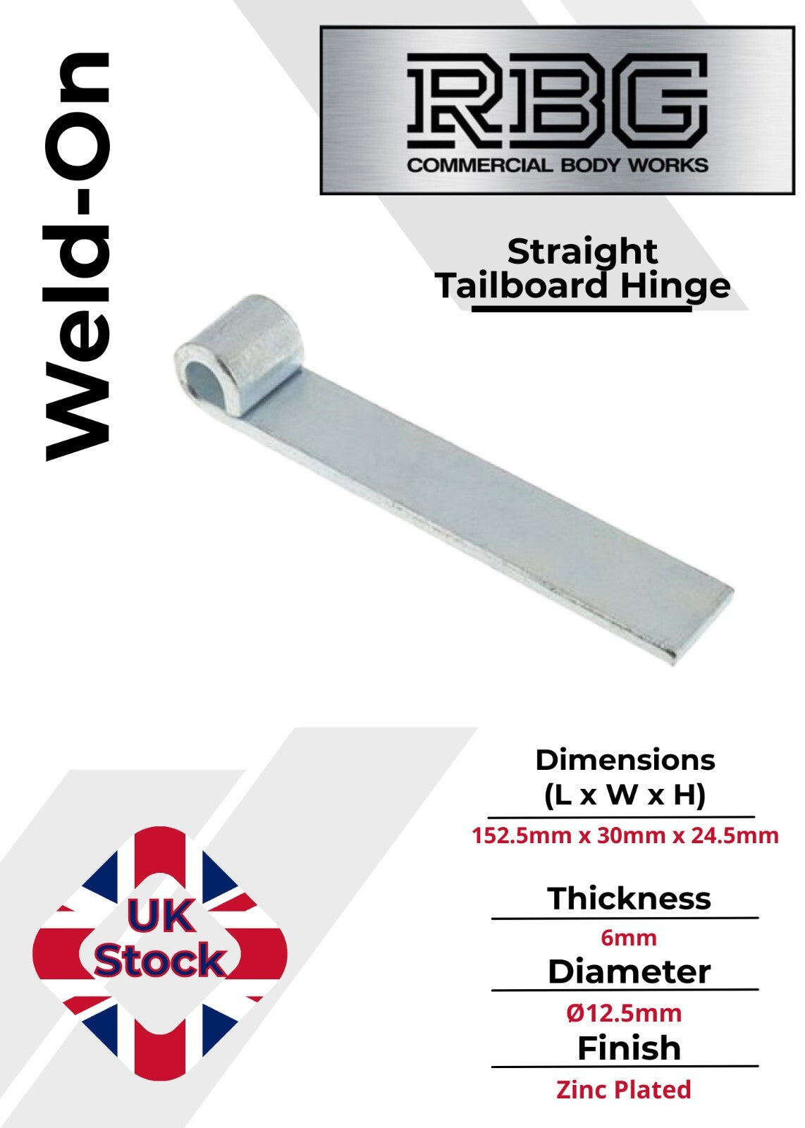 Trailer Straight Hinge Weld on Zinc Plated Tailgate Truck Tipper Drop Heavy Duty