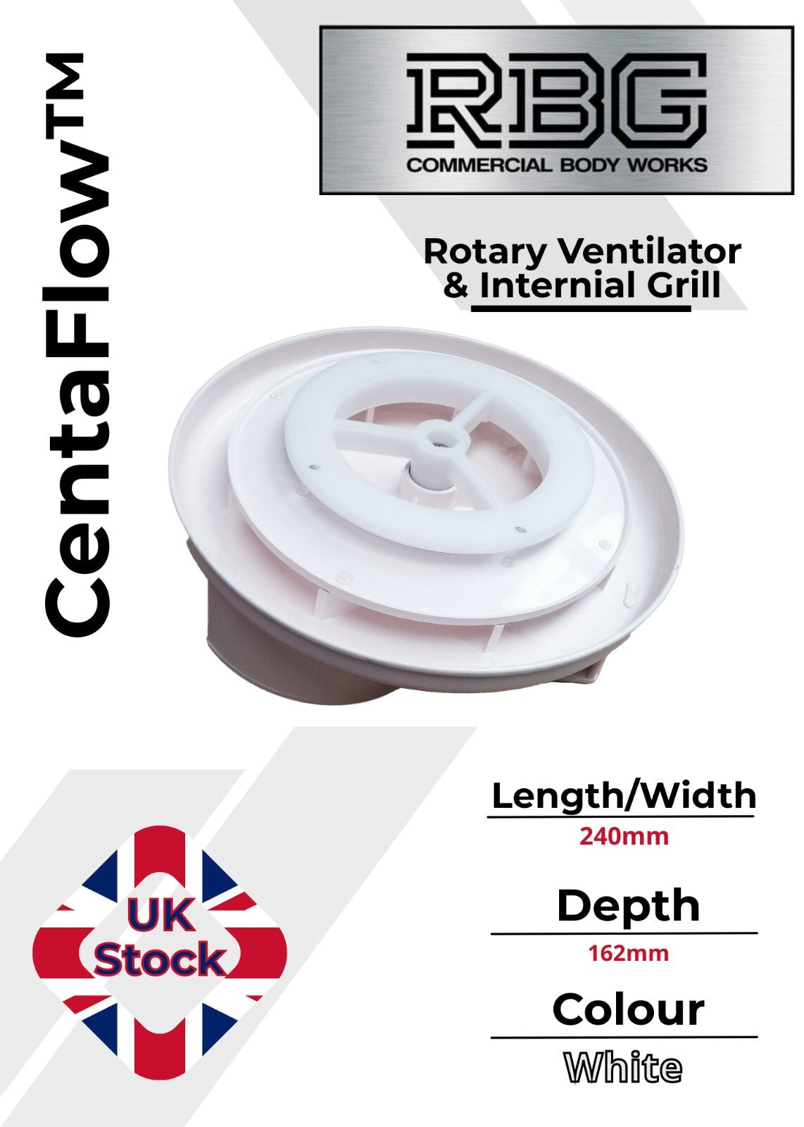 Centaflow™ Wind Driven Vent White Horsebox Classic Profile Rotary Van Roof Air