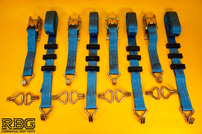 Ratchet Strap Tie Down Recovery 5ton Over Wheel High-Vis Blue + Grips SET 4Pcs