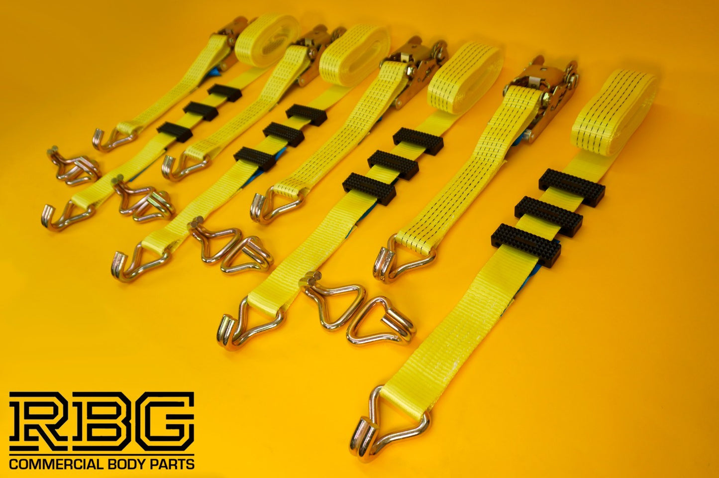 Recovery Ratchet Strap 5ton Over Wheel Tie Down Hi-Vis Yellow + Grip SET 4Pcs