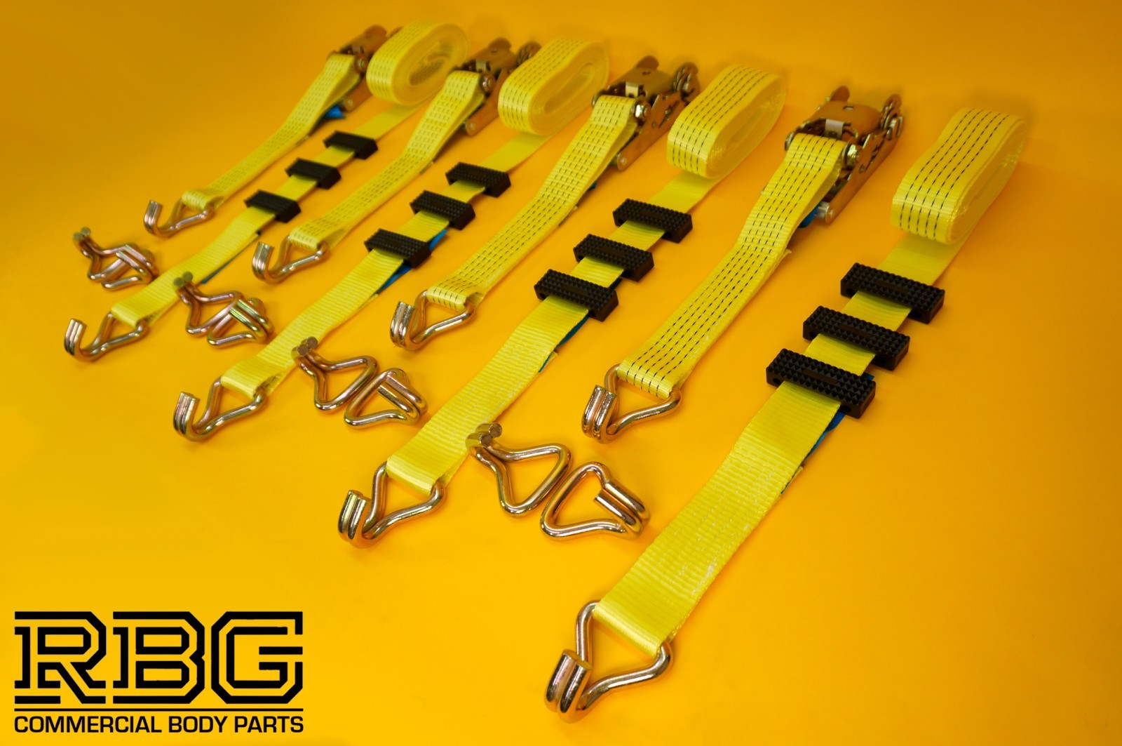 Recovery Ratchet Strap 5ton Over Wheel Tie Down Hi-Vis Yellow + Grip SET 4Pcs