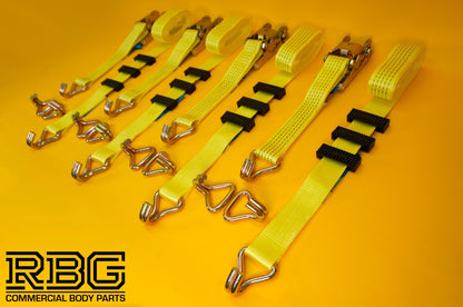 Recovery Ratchet Strap 5ton Over Wheel Tie Down Hi-Vis Yellow + Grip SET 4Pcs