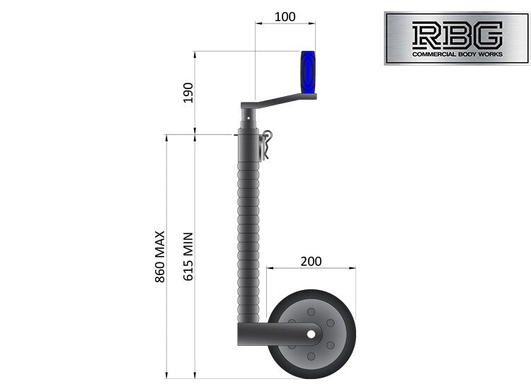 48mm Jockey Wheel Serrated Heavy Duty 500kg Trailer Ifor Williams 615-890mm