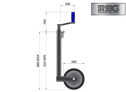 48mm Jockey Wheel Serrated Heavy Duty 500kg Trailer Ifor Williams 615-890mm