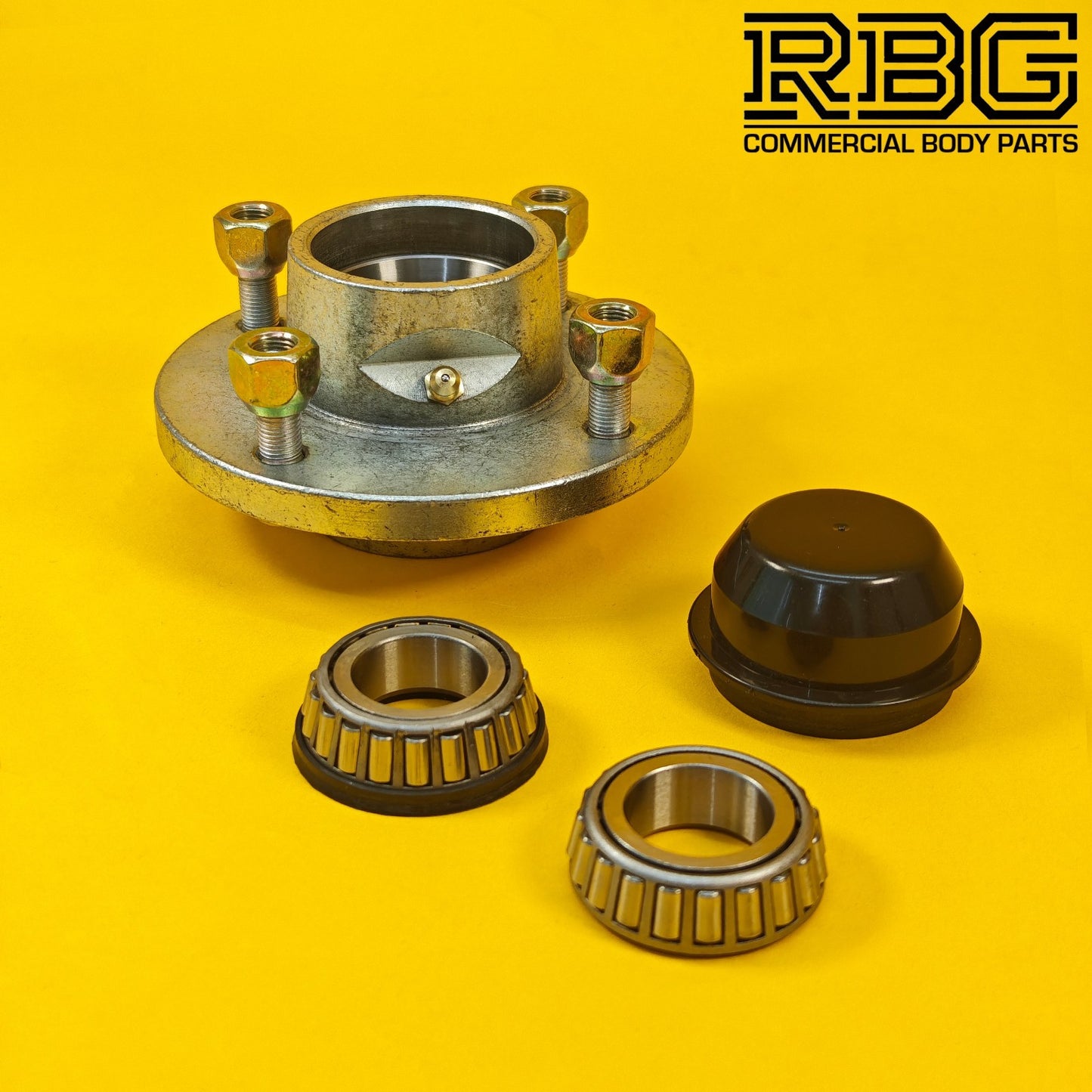 Trailer Wheel Hub 4" PCD Plastic Cap & Conical Nuts Taper Roller Hub for Trailer