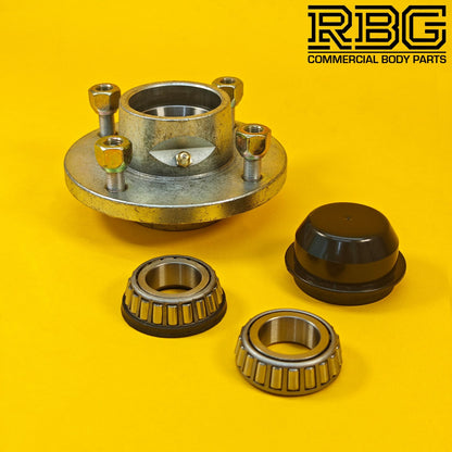 Trailer Wheel Hub 4" PCD Plastic Cap & Conical Nuts Taper Roller Hub for Trailer