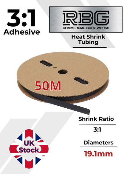 ADHESIVE HEAT SHRINK TUBE 3:1 BLACK HIGH QUALITY SHRINKS: 1M,5M,10M,20M,50M,100M
