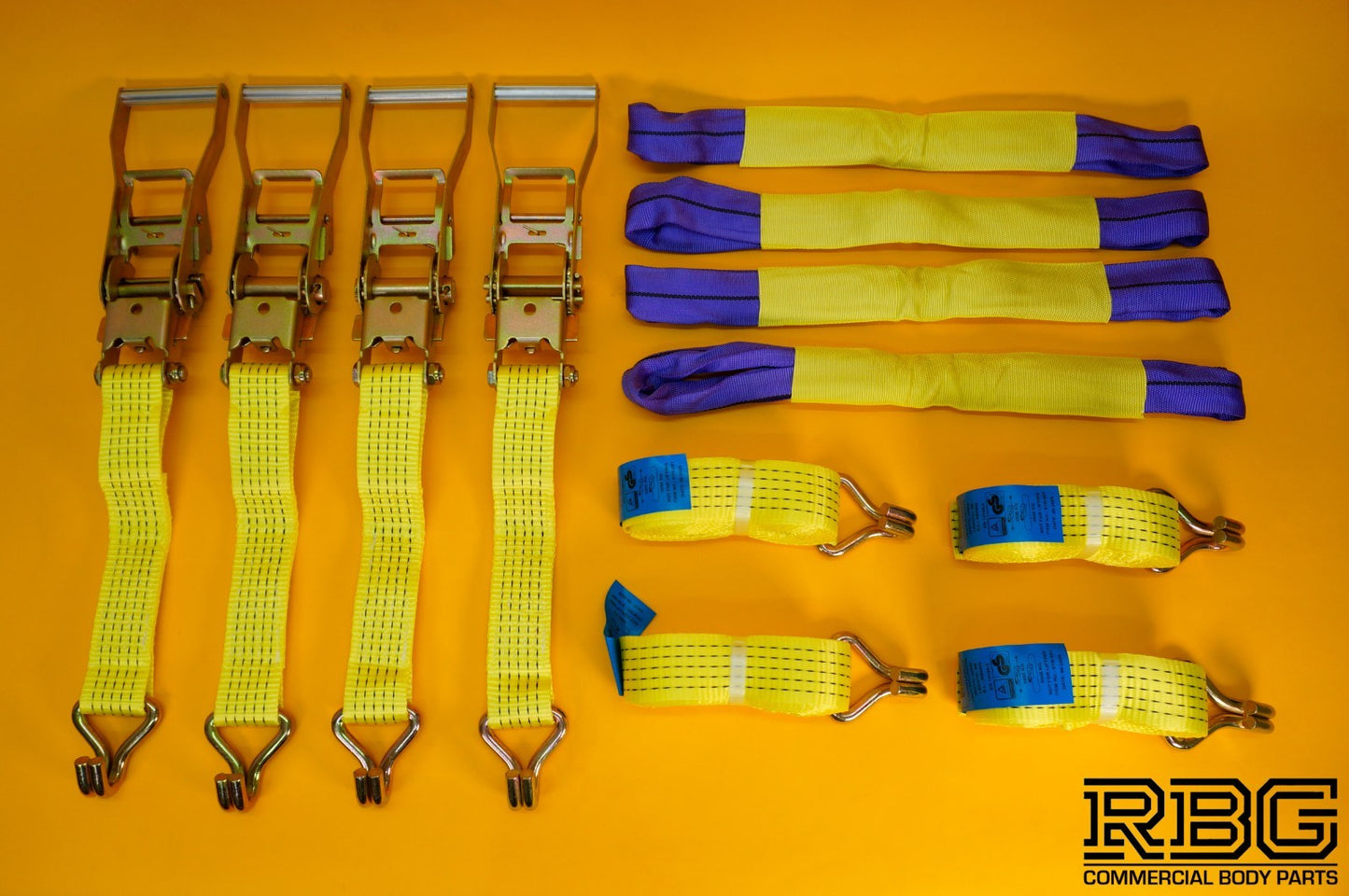 Tie Down Ratchet Strap Hi-Vis Yellow 5Ton Alloy Wheel Large Ratchet Safety 4Pcs