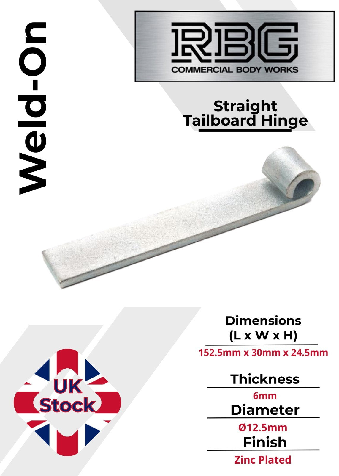 Trailer Straight Hinge Weld on Zinc Plated Tailgate Truck Tipper Drop Heavy Duty